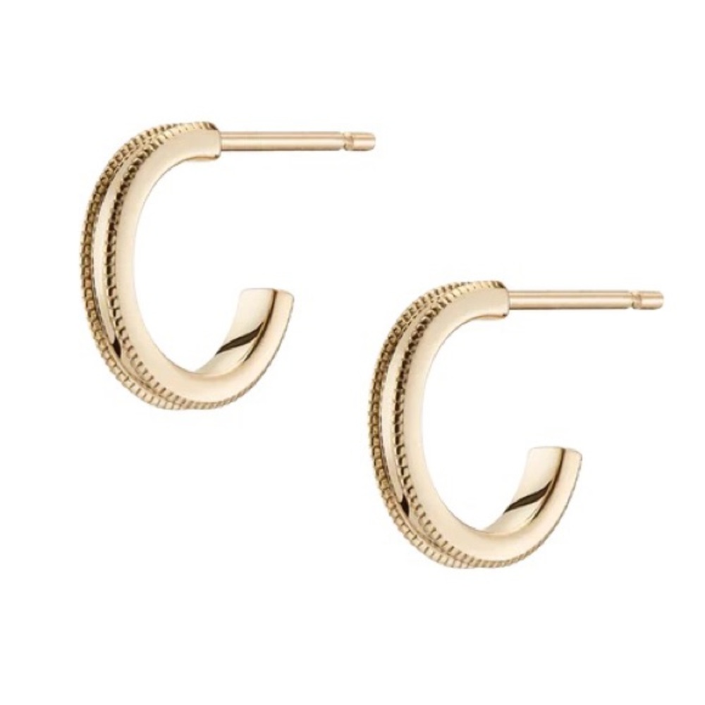 Aurate Gold Deco Milgrain Huggie Earrings 14k Yellow Gold